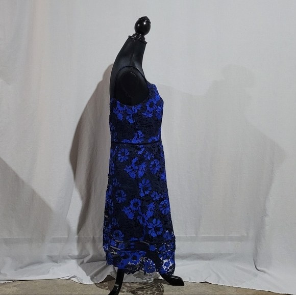 Tahari dress navy royal blue crochet summer floral prom size 6 sleeveless sexy - Picture 2 of 15